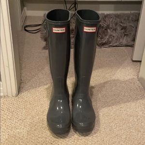 Glossy gray hunter boots